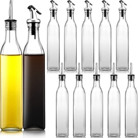 12 Pack Olive Oil Dispenser Bottle 17 oz Glass Oil and Vinegar Cruet with Stainless Steel Spout Oil Container Kitchen Glass Drizzle Bottle Salad Dressing Bottles for Cooking Pourer Sauce, 2 Styles
