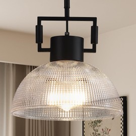 Modern Black Farmhouse Pendant Lights for Kitchen Island - 11.8" Glass Dome Ceiling Lighting, Adjustable Hanging Fixtures for Dining Room, Bedroom, or Coastal Home Decor.