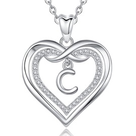 Vito Sterling Silver Initial Pendant Necklaces for Women, Cubic Zirconia Double Heart Letter C Neckless, Dainty Infinity Alphabet Jewelry Mother's Day Gifts for Mom Grandma Wife