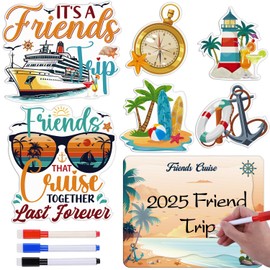 Friends Cruise Door Decorations Magnetic - Cosmisun 7 Pcs Retro Friends Trip Cruise Door Magnet with 3 Pens Anchor Tropical Carnival Ship Magnets Sticker for Stateroom Cabin Fridge Party Decor