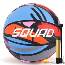 SQUAD Graffiti Youth Basketball Size 5 (27.5"), Durable Rubber Basketball for Indoor & Outdoor Play, Includes Pump & Mesh Bag - Engaging Fun Gift for Teens