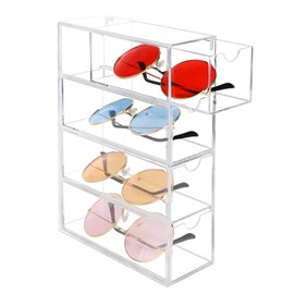 Supaway Sunglasses Storage Acrylic Glasses Box Transparent Glasses Stand 4 Drawers Organiser Multifunctional Display Case Vertical & Landscape for Glasses Watches Jewellery Cosmetics Accessories