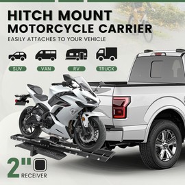 ECOTRIC 500LB Hitch Mount Motorcycle Carrier Transportation Racks Hitch Mount Rack Dirt Bike Hitch Truck Heavy Duty Steel Powder Coated Black w/Loading Ramp Tilt Stability Locking Device