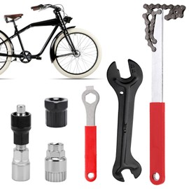 JSUOEO 6-Piece Bicycle Cassette Removal Tool Kit, Bicycle Chain Whip with Crank Puller, Bottom Bracket Remover, Sprocket Puller, Wrench for MTB, Road Bikes