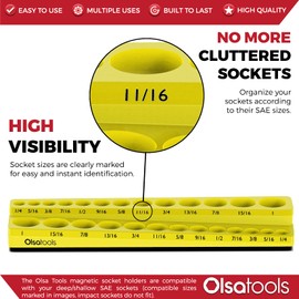 Olsa Tools Magnetic Socket Organizer | 3/8-inch Drive | SAE | Yellow | Holds 16 Sockets | Professional Quality Tools Organizer