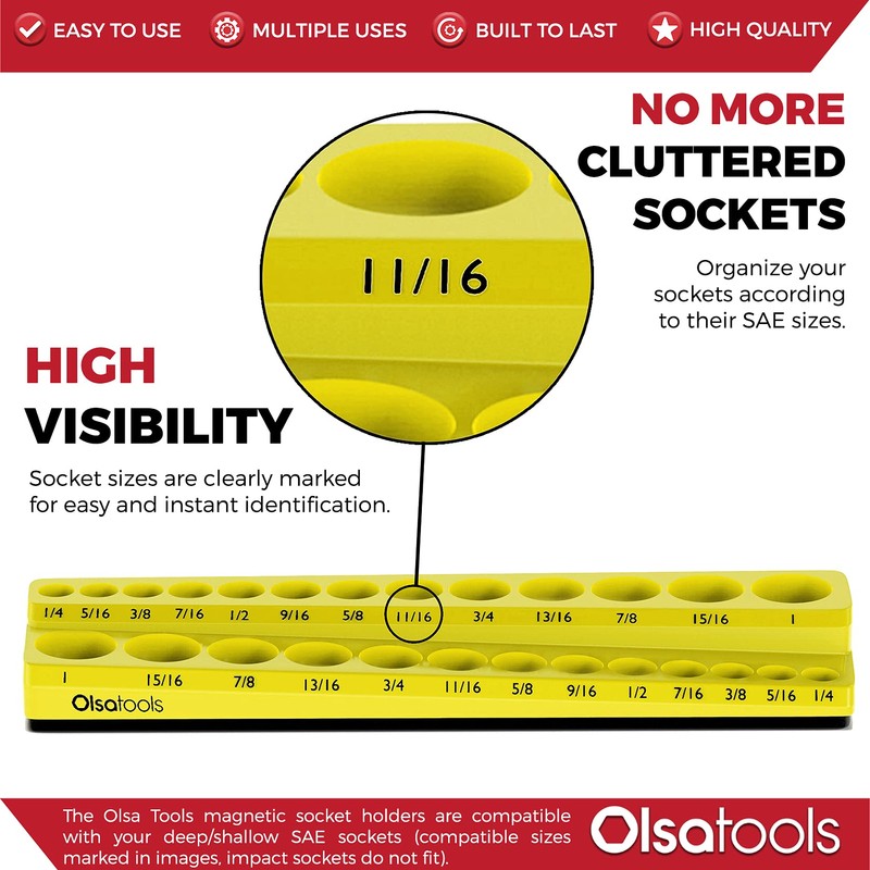 Olsa Tools Magnetic Socket Organizer | 3/8-inch Drive | SAE