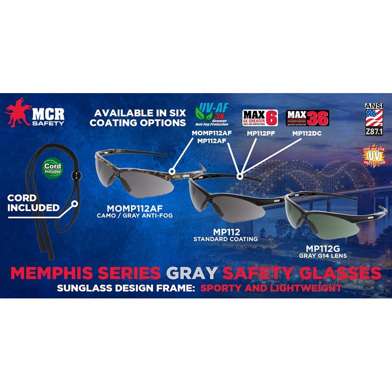 MCR Safety MP112G (Mp1) Glasses, Gray G14 Lens, 1-Pair