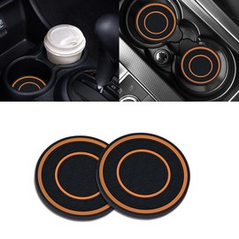 Piburth 2PCS Car Coasters for Cup Holder, 2.75 Inch Non-Slip Insert Water Bottle Holder Pads, Dustproof Automotive Interior Accessories Mat, Universal for Vehicles, Trucks, RVs and More (Black/Orange)