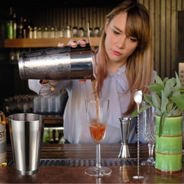 Cocktail Shaker Boston Shaker Set 15 Pcs Professional Bartender Kit Bar Shaker Stainless Steel Drink Shaker Bartending Martini Shaker Tin with 18oz&28oz Mixed Alcohol Shaker Tool for Beginner(Silver)