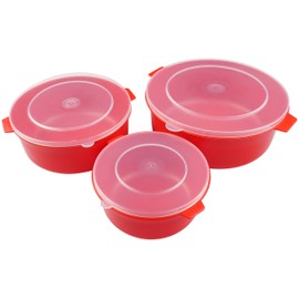 Set of 3 Red Dishes with Clear Lids (1 x 300ml, 1 x 600ml, 1 x 1ltr)
