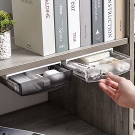 Under Desk Drawer Organizer,2 Pack Self-Adhesive Attachable Under Desk Storage Drawer, Hidden Desk Drawer Slide-out, Stick on Drawer Under Mounted for Office Home Closet Stationery