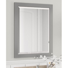 Beveled 24-Inch Bath Vanity Mirror - Low Profile Wooden Frame, Beveled Glass, Hanging Hardware Included - Gray Vanity Mirror for Bathroom, Bedroom, and Living Room by Alaterre Furniture