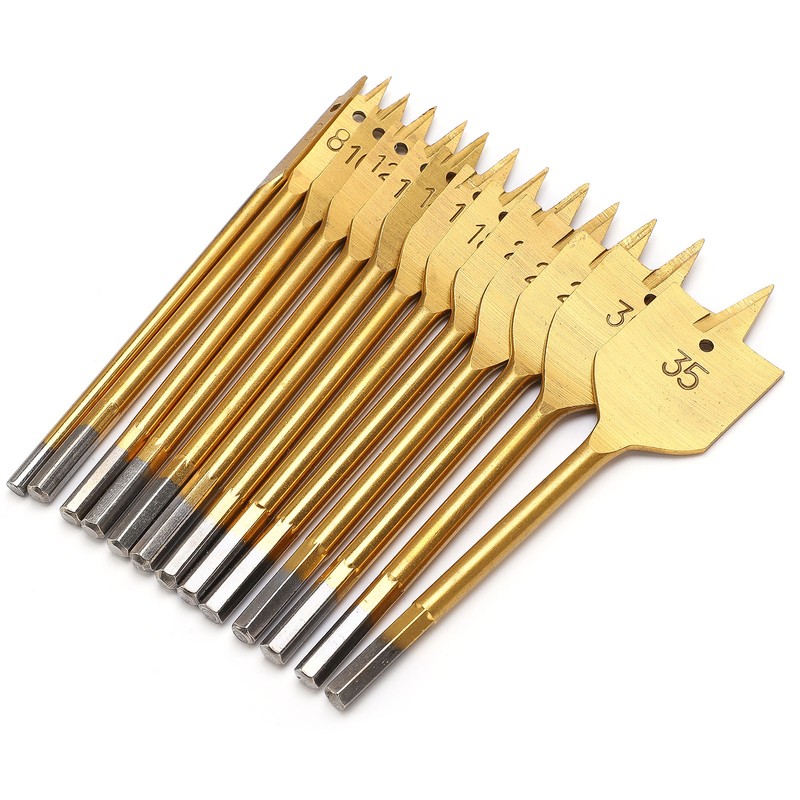13Pcs 1/4in Hex Shank High Carbon Steel Flat Drill Bit