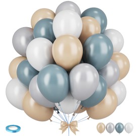 Dusty Blue Balloons,12 Inchs Baby Blue White Apricot Neutral Balloons for Birthday, Bridal Shower Baby Shower Wedding Party Decoration