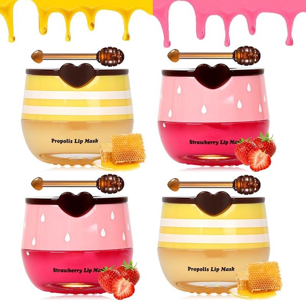 Bee Lip Balm Honey Pot Set – 4 PCS Strawberry