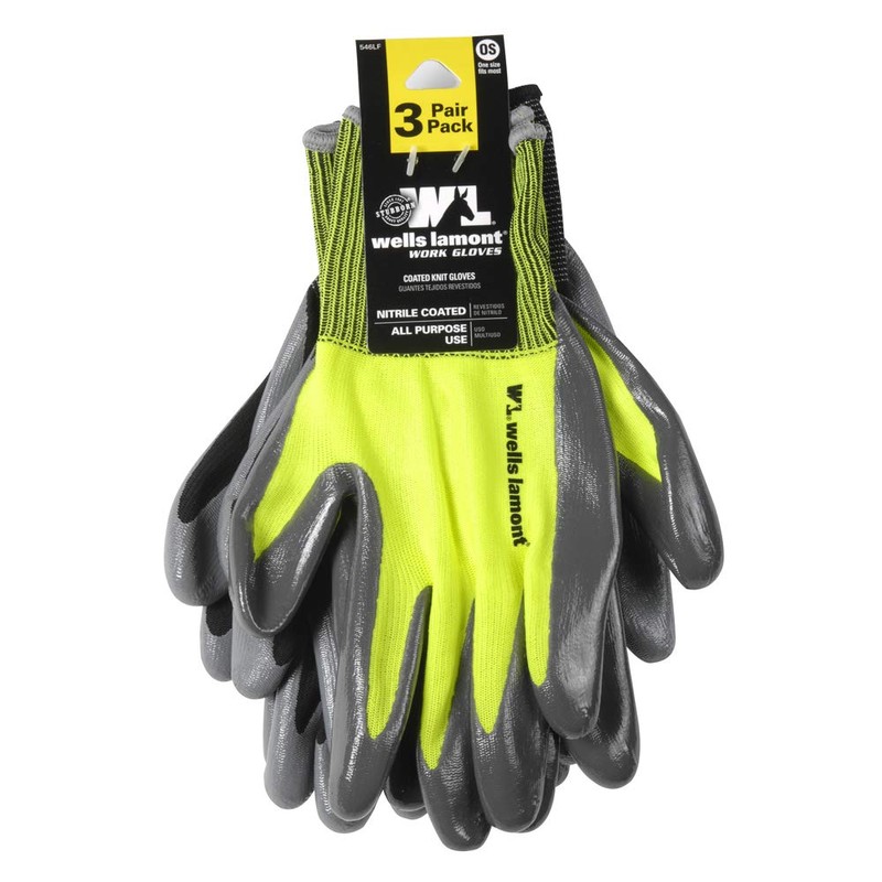 Wells Lamont 3 Pair Pack Nitrile Coated Grip Work Gloves,