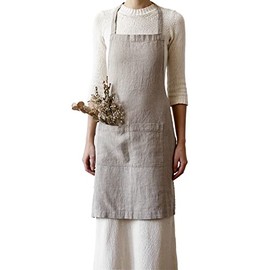 My Linen Home I Linen Smock Apron I 100% Stonewashed Linen I Apron Women I Cooking Apron Men I Kitchen Apron with Two Pockets I Grill Apron I Adjustable Size I Linen Apron, natural