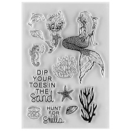 MaGuo Ocean and Sandbeach Clear Rubber Stamps Mermaid for DIY Scrapbooking Paper Craft or Card Making Decoration