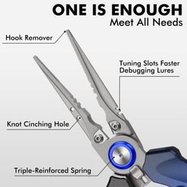 TRUSCEND Lockable Handy Fishing Pliers with Innovative Ergonomic Handle, Saltwater Corrosion Resistant Teflon Coated Fishing Tool Suitable to Split Rings on 6#~1/0# Hooks, Amazing Fishing Gear Gifts