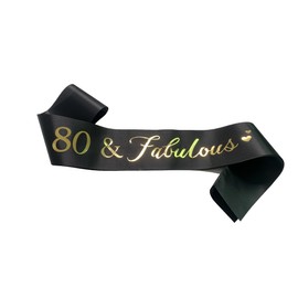 Conggluuo 80th Birthday Sash, 80 Fabulous Birthday Sash for Women Black Sash with Gold Foil Letter 80th Birthday sash for men Party Decorations Favors Black Gold