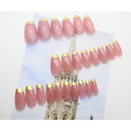 Cimenexe French Tip Press on Coffin Nails Square Head Fake Nails Clear Medium Artificial Fingernails Pink Nail Tips Full Cover Acrylic Nail Coffin Glossy Fake Nails for Women and Girls 24 Pieces