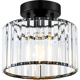 VIOLOEMI Crystal Black Semi Flush Mount Ceiling Light Modern Hallway Light Fixture Metal Close to Lamp for Entryway Bedroom(8.66 inch)