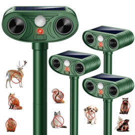 2026 Upgraded Ultrasonic Solar Animal Repellent Outdoor, Deer Repellent Devices Squirrel Cat Raccoon Rabbit Dog Deterrent with Motion Sensor for Yard Garden Lawn (4-Pack)