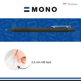 Tombow Mechanical Pencil Mono Graph Lite Black, Precision Tip, Comfort Grip, Integrated Eraser, Refillable [SH-MGL14]