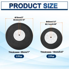 MECCANIXITY RC Airplane Wheels Set, 1.8"/3" Dia RC Airplane Aircraft Sponge Wheels RC Foam Wheel Replacement for DIY Model Plane Aircraft Helicopter, Pack of 4