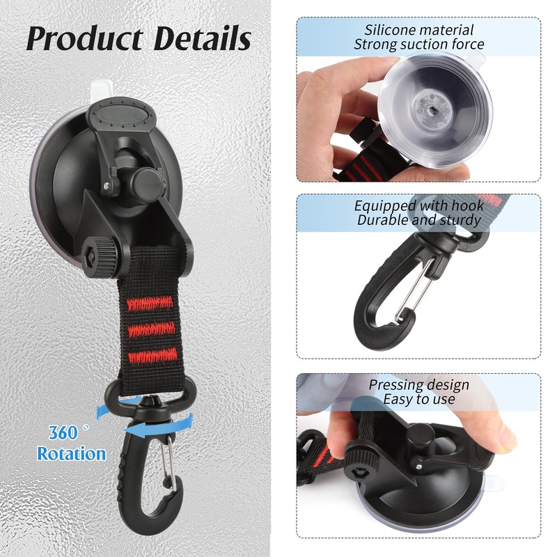 Suction Cup Hooks, Pack of 4 Suction Cups with Hooks,