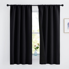 NICETOWN Complete 100% Blackout Curtains, Thermal Insulated & Energy Efficiency Window Draperies with Black Liner, Noise Reducing Drapes, Kids (Black, 42 inches W by 63 inches L, Double Panels,Adult)