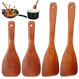 Pack of 4 Wooden Scrapers, Olive Wood Cooking Spoons, Spatula Spatula Olive Wood Wood, Wooden Spatula for Cooking, Spatula, Long Handle, Non-Stick Wooden Spatula for Kitchen, Restaurant (Brown, 33/23