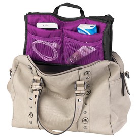 Xcase Bag Organiser: Handbag Organiser with 13 Compartments, 26 x 16 x 8 cm, Washable, Purple (Toiletry Bag, Bag Insert, Travel Bags)
