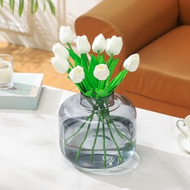 PORPAN Round Glass Vase, Black Glass Vase, Wide Glass Vase, Large Glass Vase for Flowers, Large Flower Vase, 8 Inch Glass Flower Vase for Living Room, Dining Table, Wedding, Bookshelf, Office Decor