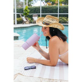 Ello Port 30oz Tumbler with Carry Loop & Integrated Handle | Vacuum Insulated Stainless Steel Reusable Water Bottle Travel Mug | Leak Proof Lid | Flexible Straw | BPA-Free | Dishwasher Safe | Mauve