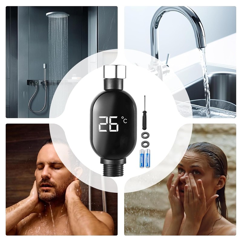 Shower Thermometer,Water Temperature Sensor Gauge with Led Digital Display, Waterproof