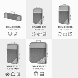 Compression Packing Cubes 5 Set Travel Packing Organizers for Carry on Luggage, Multi-Functional Clothing Sorting Packages,Travel Packing Pouches Grey