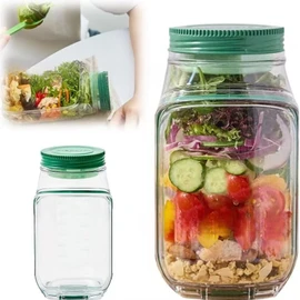 Mason Jar Salad Container with Side Opening and Leak-Proof Lid, Microwave, Dishwasher & Fridge Safe