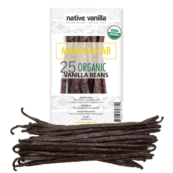 Native Vanilla 25 Organic Madagascar Vanilla Beans - Gourmet Grade