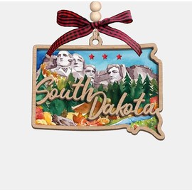 Moonlit93 South Dakota State Christmas Wooden Ornament - 2-Layer Laser-Cut Wooden Keepsake - Rustic Holiday Decor & Ideal Travel Gift for Women Men Family & Friends - South Dakota Locals Gift