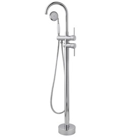 Aolemi Polish Chrome Freestanding Bathtub Faucet Floor Mount Tub Filler Standing High Flow Shower Faucets with Handheld Shower Mixer Taps