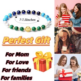 MetJakt Natural Gemstone Round Beads Stretch Bracelet - Healing Reiki 8mm with 18K Gold Ball - Stretchable Elastic Design (Dark Blue Tiger's Eye)