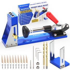 BLEKOO Upgraded Pocket Hole Jig Tool Kit, Pocket Hole Drill Guide Jig Set for 15° Angled Holes, All-Metal Pocket Screw Jig