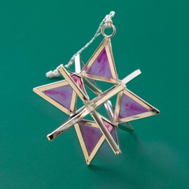 Handcrafted Stained Glass Moravian Star Ornament 3D Fair Trade Christmas Tree Decoration Multidimensional Home Decor Unique Design (Purple, Medium)