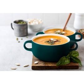 Kook Soup Crocks, Ceramic Bowls, Broil, Oven, Microwave and Dishwasher Safe, with Handles, For Casserole, Pasta, Cereal, 18 oz, Set of 4 (Hunter Green)