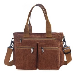 Womens Casual Corduroy Tote Bags with Multiple Pockets Fashion Hobo Crossbody Bag Travel Shoulder Bags Cute Purse Handbag (Brown)