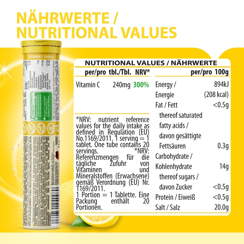 EVÄM Vitamin C 240 mg Effervescent Tablets, Lemon Flavour, 2