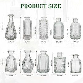 Glass Bud Vases Set of 10, Small Clear Vase in Bulk for Centerpieces, Mini Flower Vases for Rustic Wedding Vintage Home Table Decor