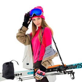 Ferocity Universal Ski Carry Strap with Adjustable Rubber Shoulder Strap for Men and Women + Handle | Size: 110 cm to 178 cm | Hands-Free, Safe and Comfortable to Carry | Orange [053], Orange-Black