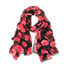 allydrew Lightweight Fashion Red Poppy Spring Scarf, Black